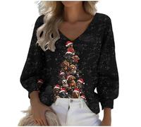 Women's Christmas Jumper Ladies Funny Novelty Graphic Sweatshirt Cute Cat Animals Pullover Oversized Xmas Tree Sequin Printed Sweatshirts Long Sleeve Xmas Snowflake Shirts Plus Size Christmas Top