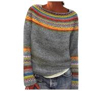 Womens Christmas Jumper Long Sleeve Crew Neck Retro Jacquard Sweater Ladies Xmas Jumpers Classy Nordic Knitwear Fairisle Jumper