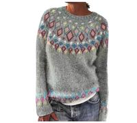Womens Christmas Jumper Long Sleeve Crew Neck Retro Jacquard Sweater Ladies Xmas Jumpers Classy Nordic Knitwear Fairisle Jumper