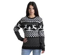 Womens Christmas Jumper Pullover Classic-Fit Long Sleeve Crazy Fashion Knitted Crew Neck Retro Reindeer Fairisle Casual Winter Essential Xmas Gift Ladies Size S to XXL (Black, L)