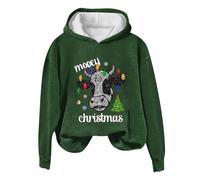 Womens Christmas Jumper Sale Clearance Ladies Santa Claus Printed Reindeer Cow Xmas Sweatshirt Hooded Tunic Tops Long Sleeve Shirt Novelty Ugly Jumpers Loose Casual Blouse Workout Sweater Plus Size