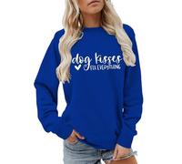 Womens Christmas Jumper Sweatshirt For Women Dog Kisses Everything Cute Graphic Tees Loose Long Sleeve Shirts Crewneck Pullover Tops Sweatshirt For Women Sweatshirt Womens (Blue, XL)