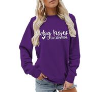 Womens Christmas Jumper Sweatshirt For Women Dog Kisses Everything Cute Graphic Tees Loose Long Sleeve Shirts Crewneck Pullover Tops Sweatshirt For Women Sweatshirt Womens (Purple, L)