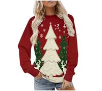 Womens Christmas Jumper Ugly Xmas Sweatshirts Funny Graphic Crew Neck Casual Long Sleeve Shirts Xmas Tree Snowman Printed Jumper Pullover Winter Jumpers Outwear Shirt Plus Size Sweater Blouse S