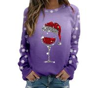 Womens Christmas Jumper UK Christmas Party Clothes for Women Womens Christmas T Shirts Funny Autumn Jumpers for Women UK Gothic Tops for Women Going Out Tops Funny Christmas Sweaters Purple