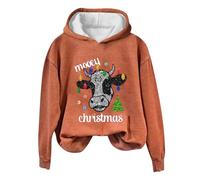 Womens Christmas Jumper UK Clearance Ladies Santa Claus Printed Reindeer Cow Xmas Sweatshirt Hooded Tunic Tops Long Sleeve Shirt Novelty Ugly Jumpers Loose Casual Blouse Workout Sweater Plus Size