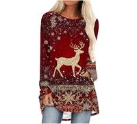Women's Christmas Jumper UK Sale Clearance, Ladies Xmas Sweatshirts Long Sleeve Pullover Reindeer Santa Claus Tops Novelty Funny Blouse Oversized T Shirts Snowman Snowflakes Sweatshirt Party Costume