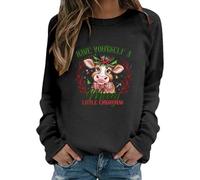 Womens Christmas Jumper,Western Graphic Crewneck Top for Women Cozy Hoodless Sweatshirt with Cow Print Holiday Vibe and Casual Everyday Wear (Black, S)