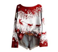 Women's Christmas Jumper with Elk Print Christmas Long Sleeve Round Neck Vintage Sweatshirts Large Size Merry Christmas for Women Autumn and Winter Thermal Top Fashion Loose Casual Tunic