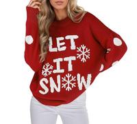 Women's Christmas Jumper with Let It Snow Print Snowflake Details, Red, Cosy Stylish for Festive Gatherings, Winter Walks Holiday Celebrations