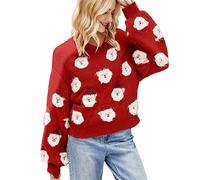 Women's Christmas Jumpers, Christmas Sweaters for Women, Knitted Crew Neck Reindeer Rudolf Snowflakes Christmas Xmas Knitted Jumpers Xmas Jumpers Ladies Rude Christmas Jumpers Novelty Pullover Sweater