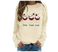 Womens Christmas Jumpers Christmas Tops Funny Christmas Drink Drank Drunk Snowmen Casual Top Long Sleeve Sweatshirt Pullover Casual Sweatshirt Blouse Round Neck Loose Tunic Top Christmas Gifts