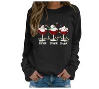 Womens Christmas Jumpers Christmas Tops Funny Christmas Drink Drank Drunk Snowmen Casual Top Long Sleeve Sweatshirt Pullover Casual Sweatshirt Blouse Round Neck Loose Tunic Top Black