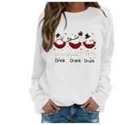Womens Christmas Jumpers Christmas Tops Funny Xmas Drink Drank Drunk Snowmen Casual Top Long Sleeve Sweatshirt Pullover Casual Sweatshirt Blouse Round Neck Loose Tunic Top Xmas Gifts White