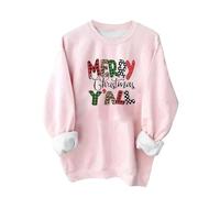 Womens Christmas Jumpers Fleece Sweatshirt Fashion Graphic Santa Xmas Pullover Dressy Long Sleeve Crew Neck Cute Tops Comfy Warm Baggy Holiday Lounge Blouse