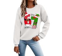 Women's Christmas Jumpers Funny Xmas 67 Six Seven Long Sleeve Crewneck Pullover Tops Winter Holiday Casual Ugly Ladies Christmas Sweatshirt White