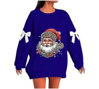 Womens Christmas Jumpers Snowflake Wine Glass Xmas Jumpers Oversized Sweatshirts Bowknot Long Sleeve Tops Longline Christmas T Shirts Comfy Pullover Loose Crewneck Sweater Ladies Holiday Xmas Tops