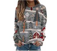 Women's Christmas Jumpers UK, 3D Print Christmas Pullover Sweater Tops Casual Long Sleeve Crew Neck Sweatshirts Novelty Blouses Pullover Basic Casual Cotton Tops Funny Outfits Basic Xmas T-Shirts