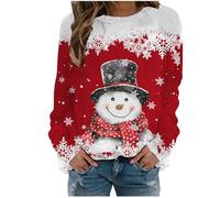 Women's Christmas Jumpers UK, Festive Wine Glass & Snowflake & Reindeer Print Crewneck, Soft Brushed Interior Jumper with Timeless Christmas Icons, Ideal for Christmas Photoshoots