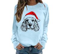 Womens Christmas Jumpers Uk,Women's Hoodless Sweatshirt for Everyday Wear - Casual Pullover with Round Neck and Printed Pattern for Autumn Winter Comforts (Sky Blue, L)