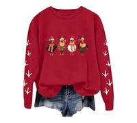 Women's Christmas Jumpers Women's Casual Loose Sweatshirt Autumn Winter Cute Chicken Printed Pullover Fashionable Lightweight Long Sleeve Crewneck Personalised Pullover Blouse Top for Daily Wear Red