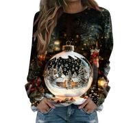 Womens Christmas Jumpers, Womens Jumpers Christmas Sweatshirt Shirts Funny Santa Claus Snowflake Reindeer Snowman Print Round Neck Long Sleeve Tops Winter Clothes for Women Uk,2-Black,M