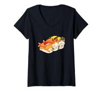 Womens Christmas Kawaii Cute Cats Santa Hat Sushi Anime Japanese V-Neck T-Shirt
