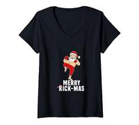 Womens Christmas Kickboxing Santa Merry Kickmas Gift For Kickboxer V-Neck T-Shirt