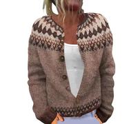 Women's Christmas Knit Cardigans Chunky Christmas Jumpers for Women Casual Warm Open Front Fairisle Sweater Reindeer Snowflake Print Button Coats Jacket for Autumn Winter Brown1 L