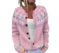 Women's Christmas Knit Cardigans Chunky Christmas Jumpers for Women Casual Warm Open Front Fairisle Sweater Reindeer Snowflake Print Button Coats Jacket for Autumn Winter Pink1 S