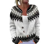 Women's Christmas Knit Cardigans Chunky Christmas Jumpers for Women Casual Warm Open Front Fairisle Sweater Reindeer Snowflake Print Button Coats Jacket for Autumn Winter Black1 S