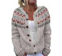 Women's Christmas Knit Cardigans Chunky Christmas Jumpers for Women Casual Warm Open Front Fairisle Sweater Reindeer Snowflake Print Button Coats Jacket for Autumn Winter Beige1 XL