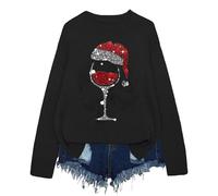 Women's Christmas Knit Sweater Casual Warm Jumper Xmas Funny Print Long Sleeve Crew Neck Sweater Top Ladies Elegant Xmas Pullover for Winter Holiday (Black-2, L)