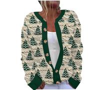 Women's Christmas Knitted Sweater Thick Long Sleeve Button Cardigan Coat Winter Overcoat Womens Christmas Cardigan Loose Casual Top Ladies Chunky Knit Xmas Sweater Coat Knitwear Sweater Outerwear