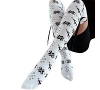 Womens Christmas Knitted Thigh High Socks With Lace Up Bows Snowflake Print Over Knee Boot Stockings Winter Leg Warmers Traditional Christmas Designs