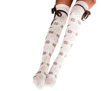 Womens Christmas Knitted Thigh High Socks With Lace Up Bows Snowflake Print Over Knee Boot Stockings Winter Leg Warmers Traditional Christmas Designs