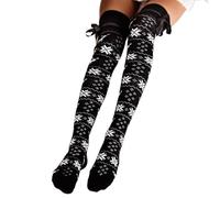Womens Christmas Knitted Thigh High Socks With Lace Up Bows Snowflake Print Over Knee Boot Stockings Winter Leg Warmers Traditional Christmas Designs