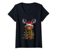 Womens Christmas Light Reindeer Santa Chesapeake Bay Retriever Xmas V-Neck T-Shirt