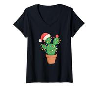 Womens Christmas Lights Cactus Lover Funny Xmas for Men Women V-Neck T-Shirt