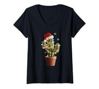 Womens Christmas Lights Cactus Lover Funny Xmas for Men Women V-Neck T-Shirt