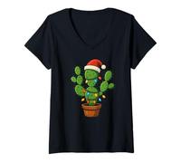 Womens Christmas Lights Cactus Lover Funny Xmas for Men Women V-Neck T-Shirt