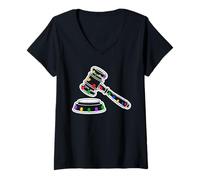 Womens Christmas Lights Gavel Judge Jurist Law V-Neck T-Shirt