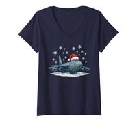 Womens Christmas Lights Wrapped On Air Plane B-52 Military Aircraft V-Neck T-Shirt