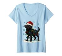 Womens Christmas Lights Wrapped On Cute Black Lab Dog Lover V-Neck T-Shirt