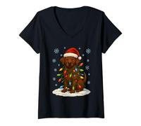 Womens Christmas Lights Wrapped On Cute Chocolate Lab Dog Lover V-Neck T-Shirt