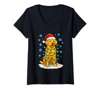 Womens Christmas Lights Wrapped On Cute Yellow Lab Dog Lover V-Neck T-Shirt