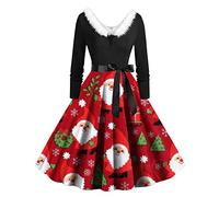 Womens Christmas Long Sleeve Swing Dresss, Women's Christmas Costumes Santa Dresses for Women UK Xmas Mini Dress Maxi Dresses for Women UK Plus Size Sexy Costumes Mrs Santa Claus Costume