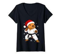 Women's Christmas Martial Arts Karate Capybara V-Neck T-Shirt