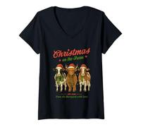 Womens Christmas On The Farm Barnyard Love Design V-Neck T-Shirt