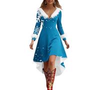 Womens Christmas Party Dress Fluffy V Neck Snowflakes Cocktail Dresses Xmas A Line Swing Flowy Tea Dress Audrey Hepburn 50s 60s Dance Gown Christmas Tree Reindeer Printed Xmas Party Dresses